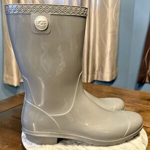 UGG Sienna Charcoal Glossy Gray Women 9 Boots Waterproof Rain Boot Dry Tech